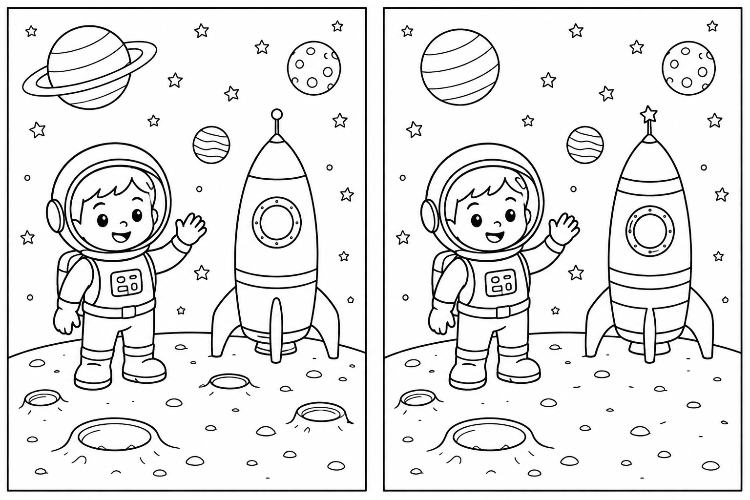 우주비행사와 로켓이 있는 두 그림 비교 활동지